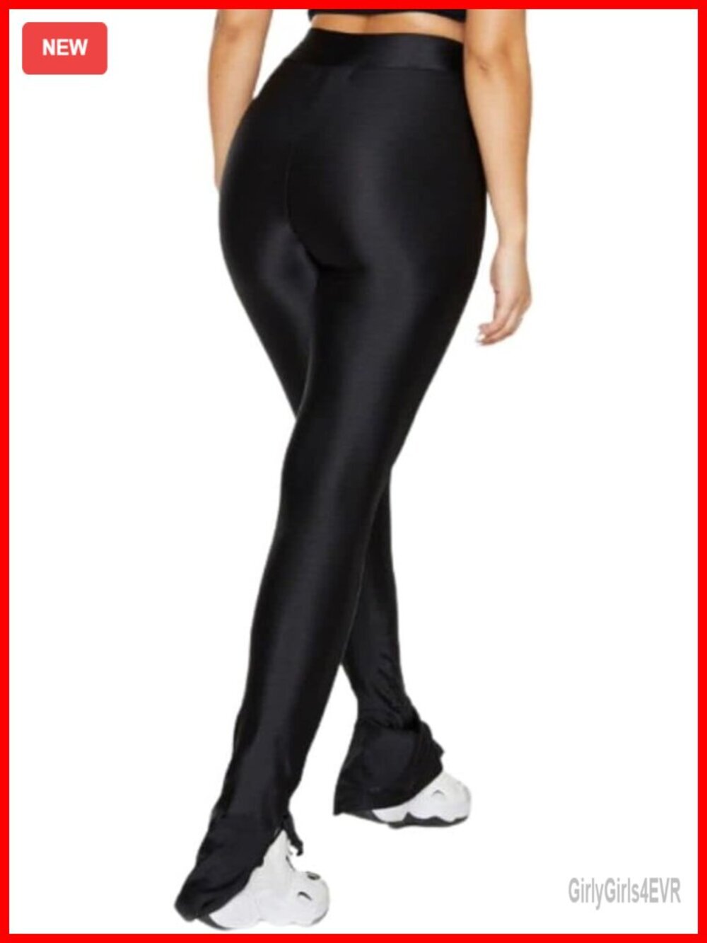 Flare Glossy Leggings Split Front Long Stretched Shiny Sports Leggings